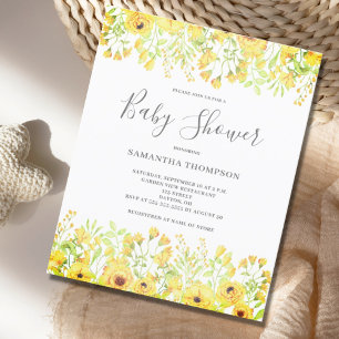 Lámina Invitación de baby shower floral amarilla económic