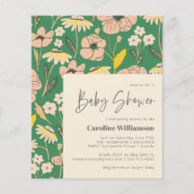 Invitación de Baby Shower Floral Rosa Verde Presup