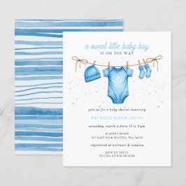 Lámina invitación de baby shower niño ropa de presupuesto