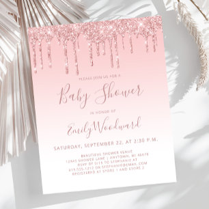 Lámina Invitación de Baby Shower para Niña con Brillo Ros