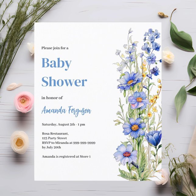 Lámina Invitación de Baby Shower para niños con flores az (Subido por el creador)