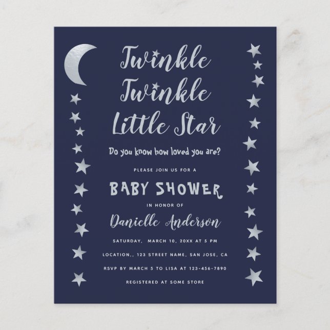 Lámina Invitación de Baby Shower Presupuesto Twinkle Litt (Anverso)