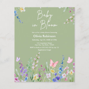 Lámina Invitación de Baby Shower Presupuesto Verde Sage B