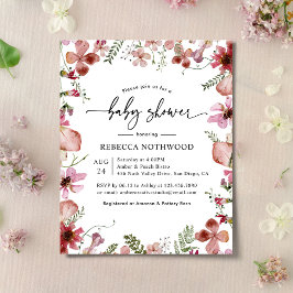 Lámina Invitación de Baby Shower rojo rosado elegante de