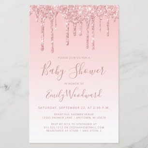 Lámina Invitación de Baby Shower Rosa con Brillo Económic