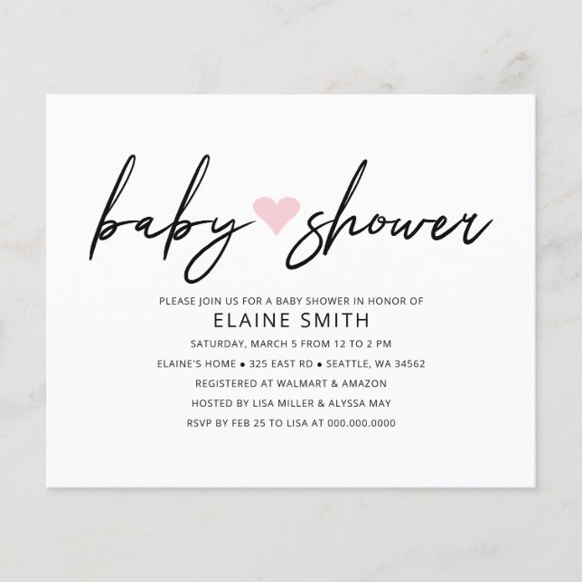 Lámina Invitación de Baby Shower simple de color rosa (Anverso)