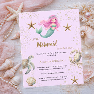 Lámina Invitación de Baby Shower sirena rosa púrpura