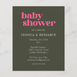 Lámina Invitación de Baby Shower verde rosa Groovy Groovy