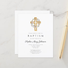 Lámina Invitación de Baptismo de cruz floral elegante de