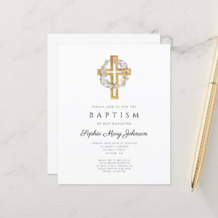 Lámina Invitación de Baptismo de cruz floral elegante de