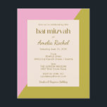 Lámina Invitación de Bat Mitzvah del bloque de color verd<br><div class="desc">Presupuesto Invitación a Bat Mitzvah en bloque de color verde rosa y negro moderno</div>
