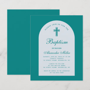 Lámina Invitación de Bautizo Arco Escritura Azul Turquesa