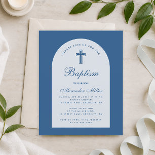 Lámina Invitación de Bautizo Clásico Arco Azul Niño Presu