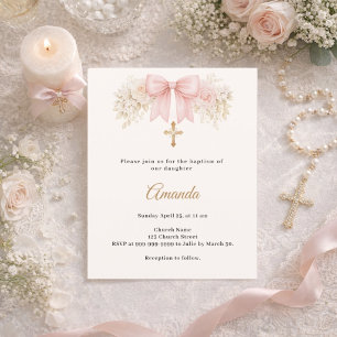 Lámina Invitación de Bautizo con Arco y Flores Rosadas de