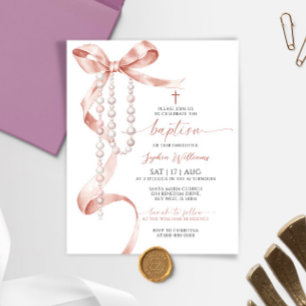 Lámina Invitación de Bautizo con Lazo de Mocha y Rosario 