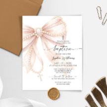 Invitación de Bautizo con Lazo de Rosario de Perla