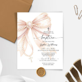 Lámina Invitación de Bautizo con Lazo de Rosario de Perla