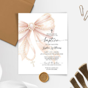 Lámina Invitación de Bautizo con Lazo de Rosario de Perla