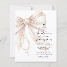 Lámina Invitación de Bautizo con Lazo de Rosario de Perla