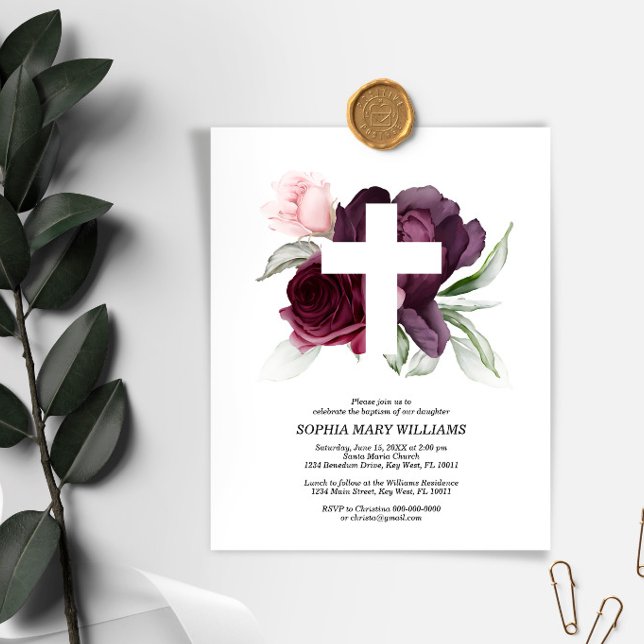 Lámina Invitación de Bautizo Cruz de Borgoña y Blanco Pre (Subido por el creador)