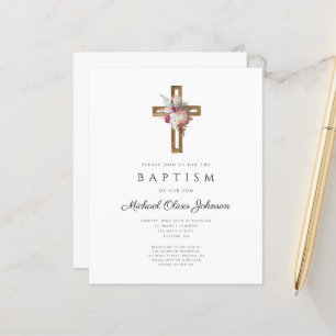 Lámina Invitación de Bautizo de Floral Boho Cruz Económic