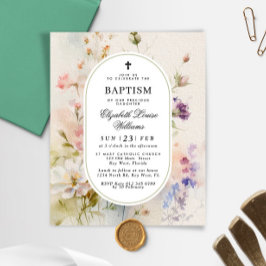 Lámina Invitación de Bautizo de Flores Silvestres Rústica