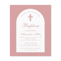 Invitación de Bautizo de Niña Arco Polvo Rosa Pres