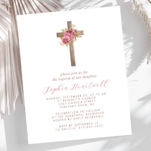 Lámina Invitación de Bautizo de Niña con Cruz de Floral R
