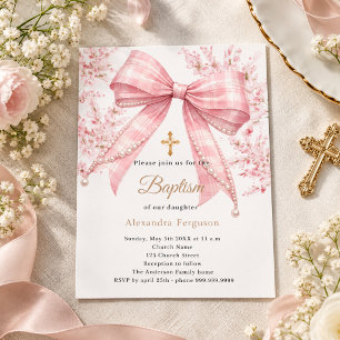 Lámina Invitación de bautizo de niña con flores de tartán