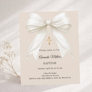 Lámina Invitación de Bautizo de Niña con Lazo de Marfil y