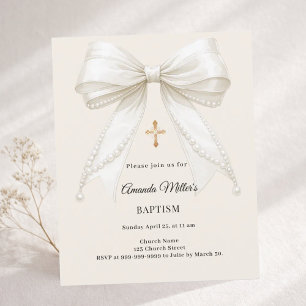 Lámina Invitación de Bautizo de Niña con Perlas Crema Arc