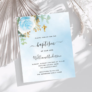 Lámina Invitación de bautizo de niño floral de eucalipto 