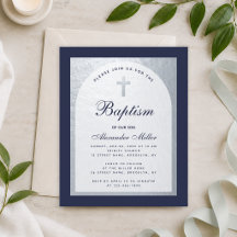 Invitación de Bautizo de Niño Plata Azul Marino Pr