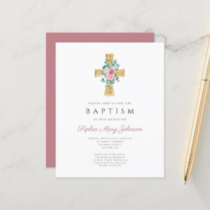Lámina Invitación de Bautizo de Peonías Florales Rosadas