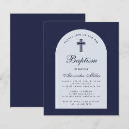Lámina Invitación de Bautizo Niño Azul Marino Arco Presup