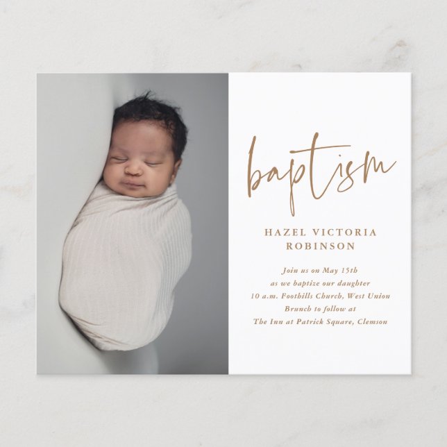 Lámina Invitación de Bautizo Simple con Guión Moderno Pre (Anverso)