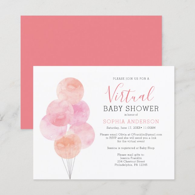 Lámina Invitación de bebé virtual de globos acuáticos de  (Anverso / Reverso)