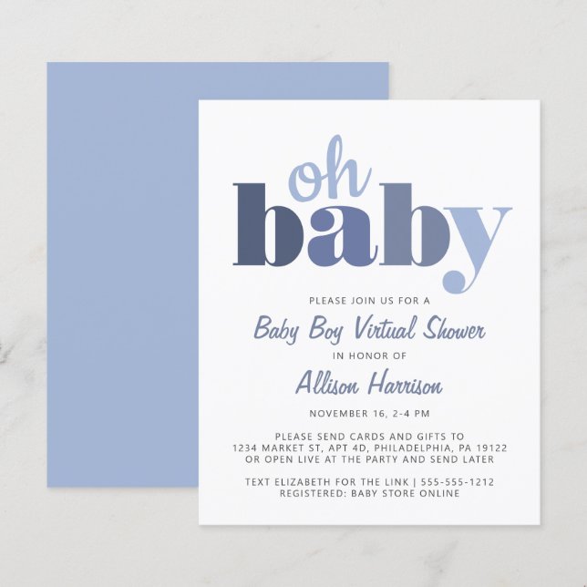 Lámina Invitación de bebé virtual de presupuesto (Anverso / Reverso)