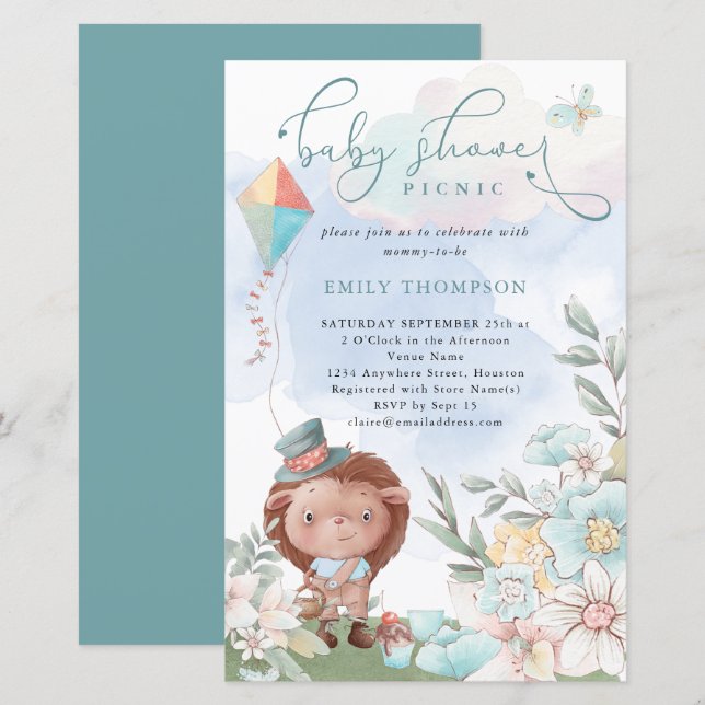 Lámina Invitación de becario Baby Shower Picnic Boy (Anverso / Reverso)