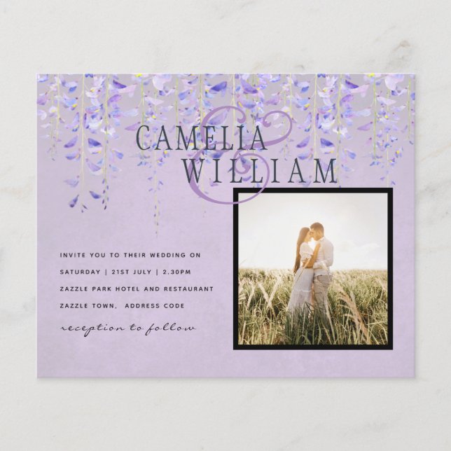 Lámina INVITACIÓN DE Boda A La Lágrima De Wisteria Púrpur (Anverso)