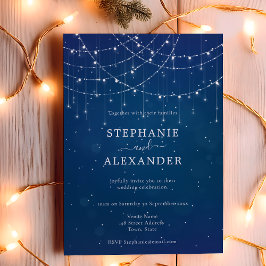 Lámina Invitación de boda a las luces de cadena azul rust