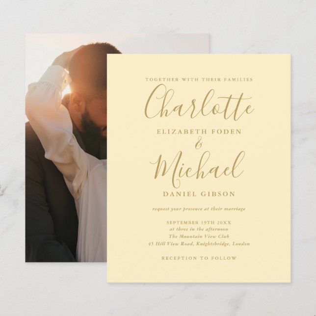 Lámina Invitación de boda amarilla de ranúnculo económico (Anverso / Reverso)