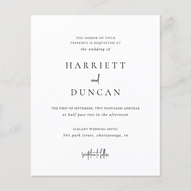 Lámina Invitación de boda atemporal en blanco y negro y p (Anverso)
