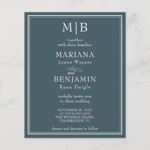 Lámina Invitación de boda azul con borde alineado moderno