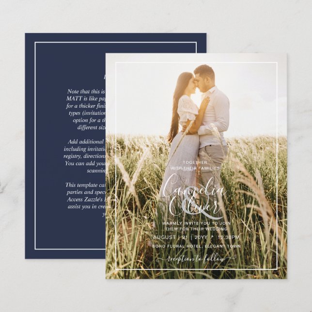 Lámina Invitación de BODA azul de la Marina para sobrepos (Anverso / Reverso)