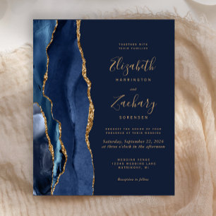 Lámina Invitación de Boda Azul Marinho con Ágata Dorada E