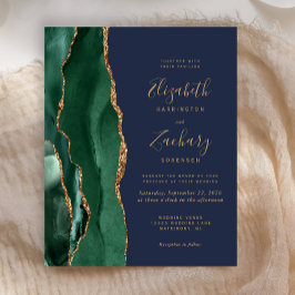 Lámina Invitación de boda azul marino con ágata verde esm