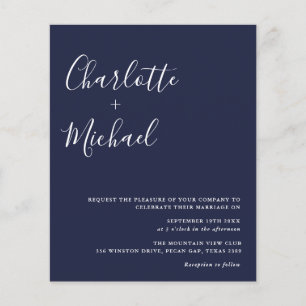 Lámina Invitación de boda azul marino minimalista económi