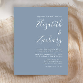 Lámina Invitación de boda azul polvoriento con guión mode