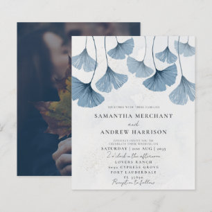 Lámina Invitación de boda azul presupuesto Ginkgo